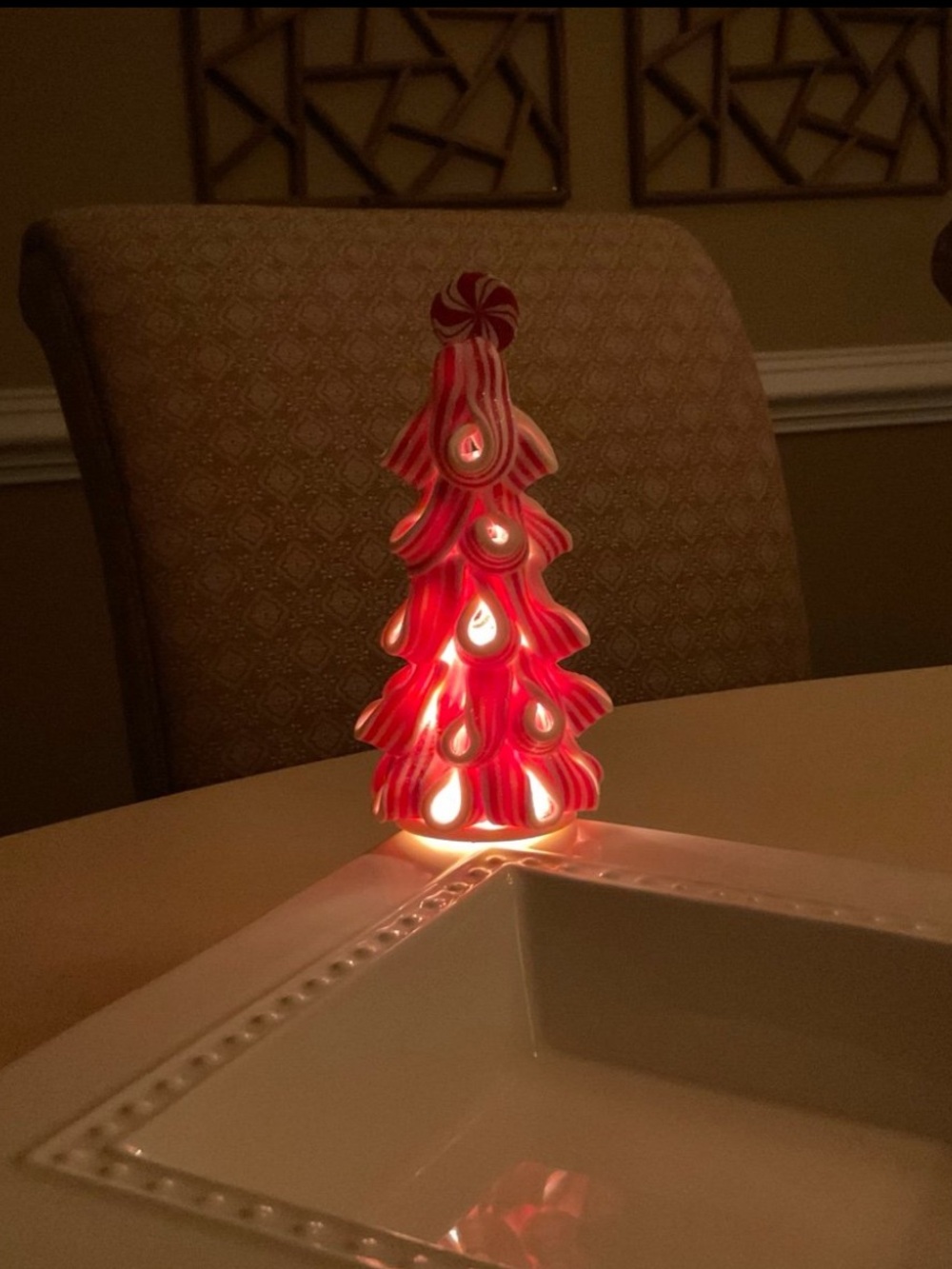 Light Up Christmas Peppermint Candy Ribbon Tree Platter Decoration